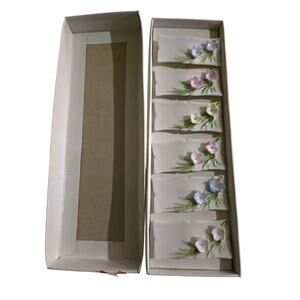 Vintage La Fleur Porcelain Name Place Settings Flowers No. 204 JAPAN Set Of 6